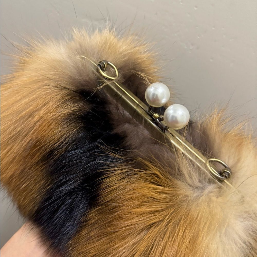 Handmade Real Fox Fur Kiss-lock Frame Clutch Bag, Shoulder Bag/ Crossbody - Picture 10 of 14